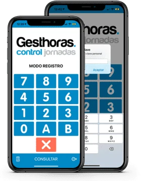 Dos móviles con la app Gesthoras de control de jornadas
