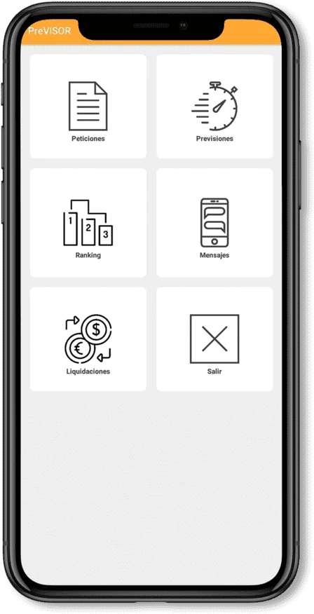 Móvil con el menú de la app Previsor